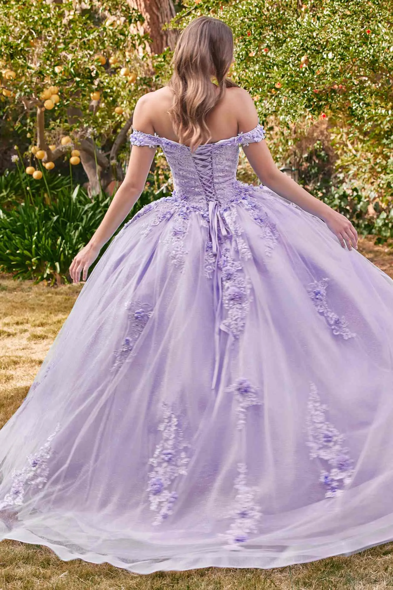 Ladivine 15702 Floral Off the Shoulder Floral Quince Ball Gown