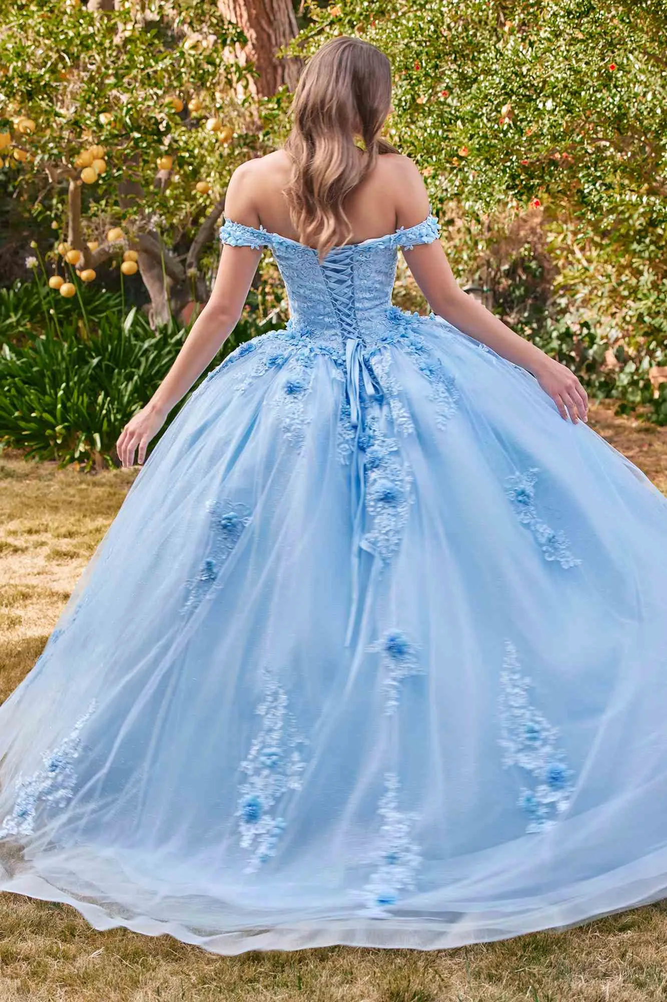 Ladivine 15702 Floral Off the Shoulder Floral Quince Ball Gown