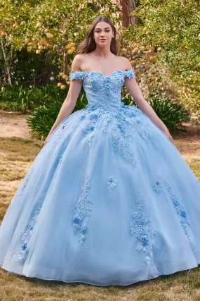 Ladivine 15702 Floral Off the Shoulder Floral Quince Ball Gown