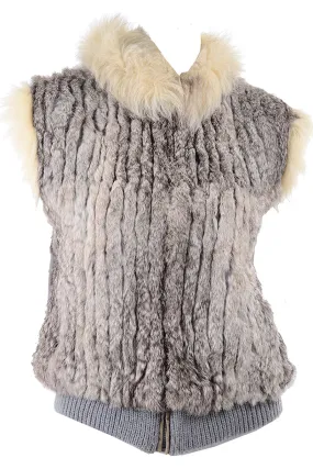 Late 1970s Vintage Finland Fox Fur Trimmed Dyed Rabbit Fur Zip Front Vest