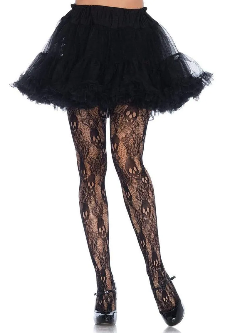 Leg Avenue Black Rose Skull Lace Tights