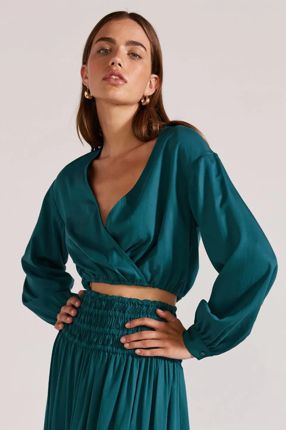 Leila Emerald LS Cropped Top