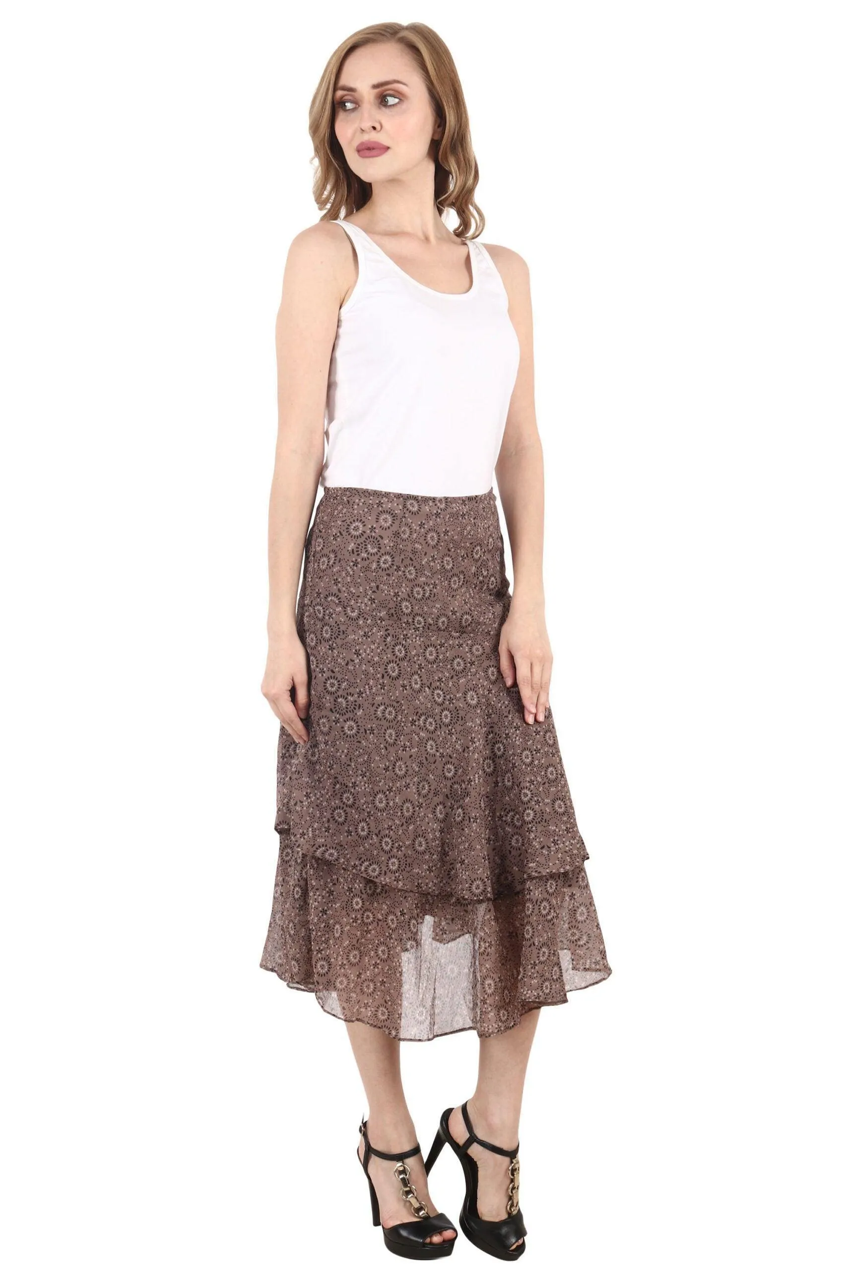 Light Brown Graphic Printed Skirt