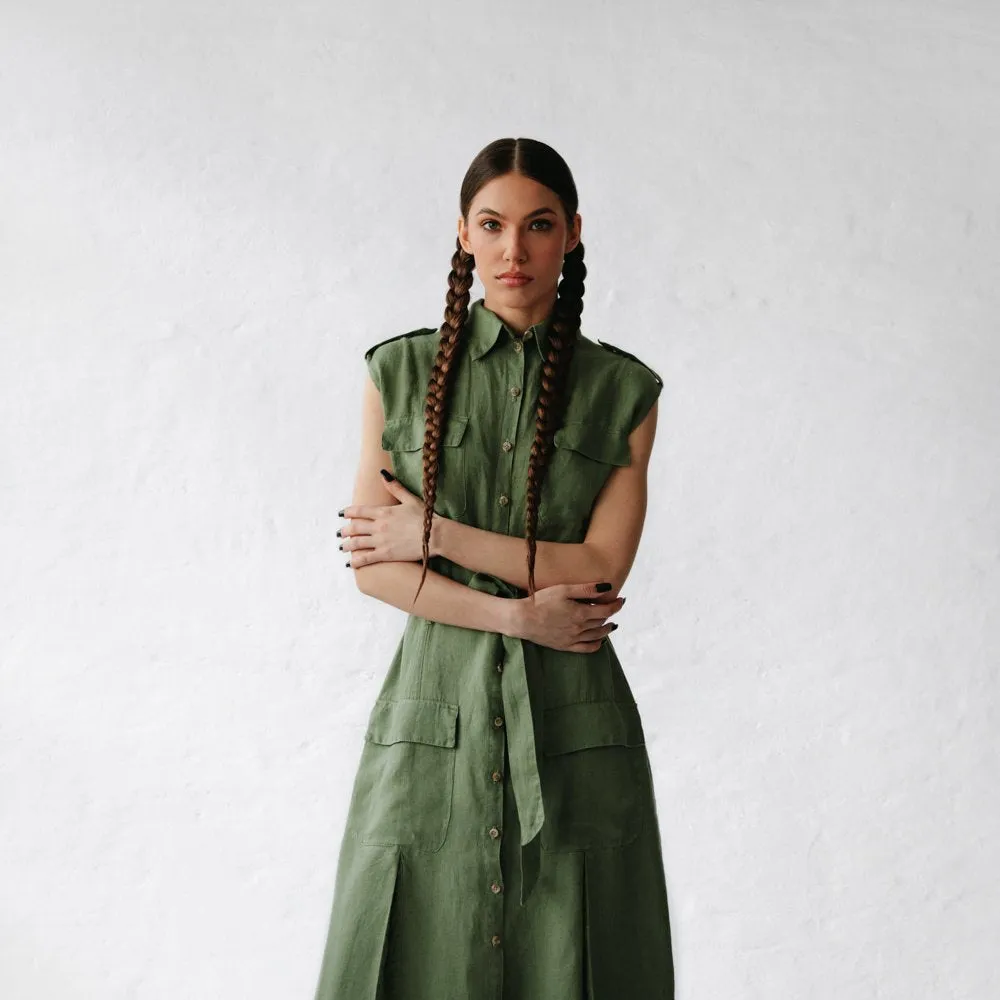 Linen dress kiodo olive by Seaside Tones