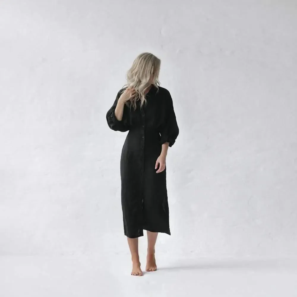 Linen Dress Nea Black by Seaside Tones