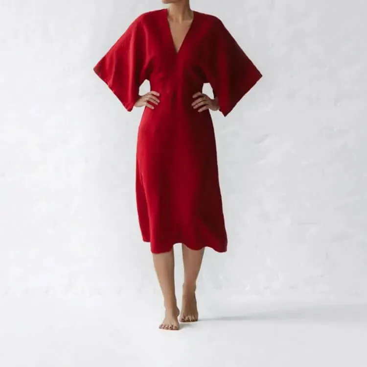 Linen Dress Yuko Red by Seaside Tones