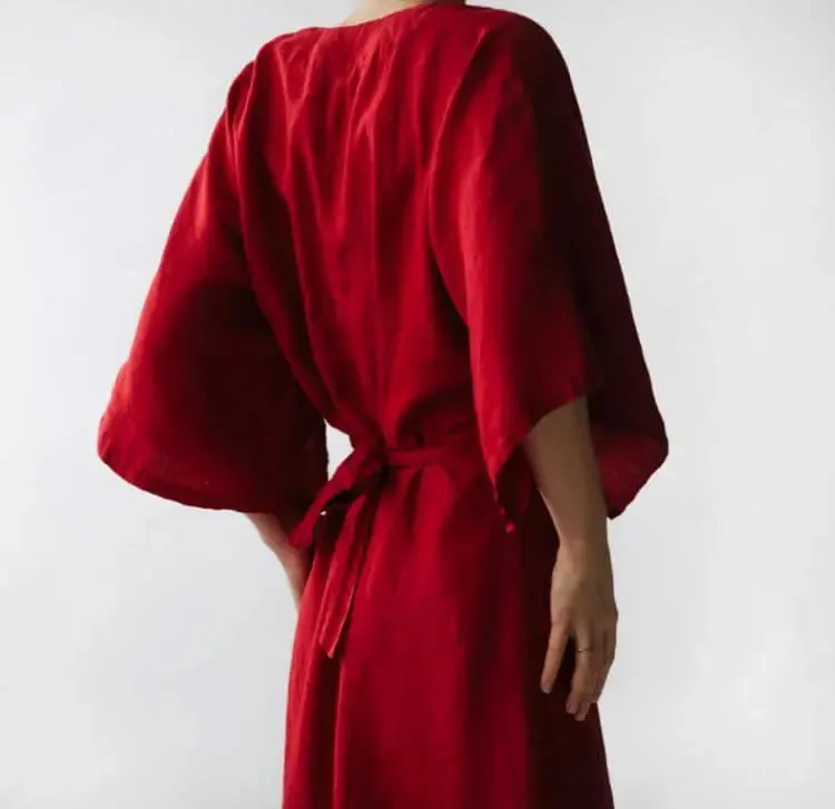 Linen Dress Yuko Red by Seaside Tones