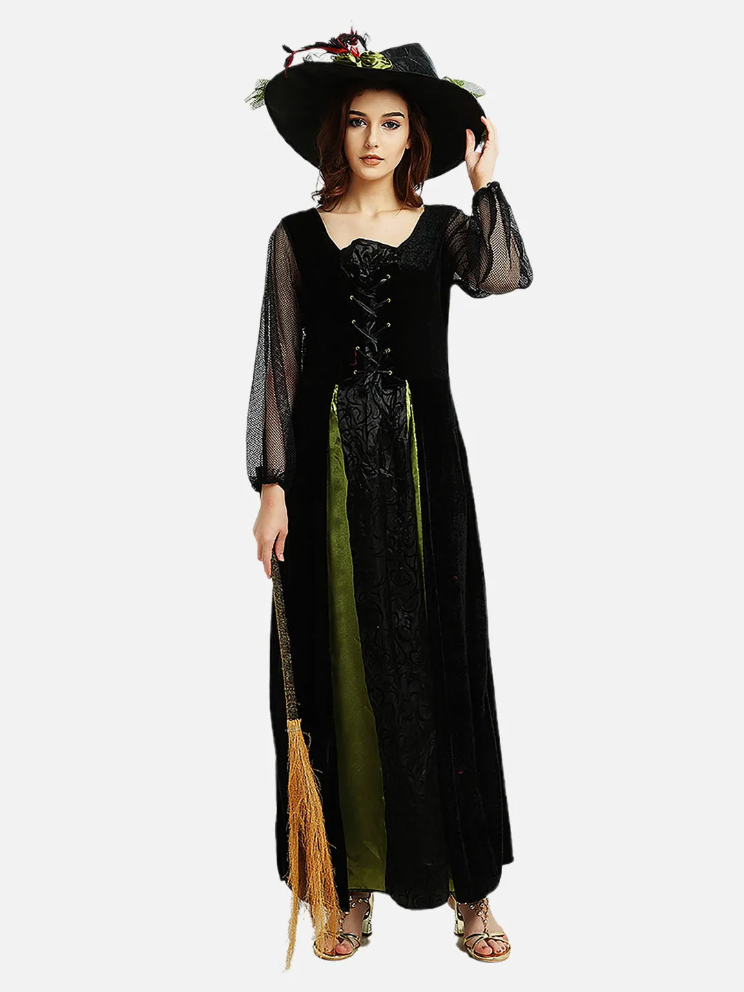 Little Surprise Box Black & Green Witch Adults Halloween Costume Dress Up One Size