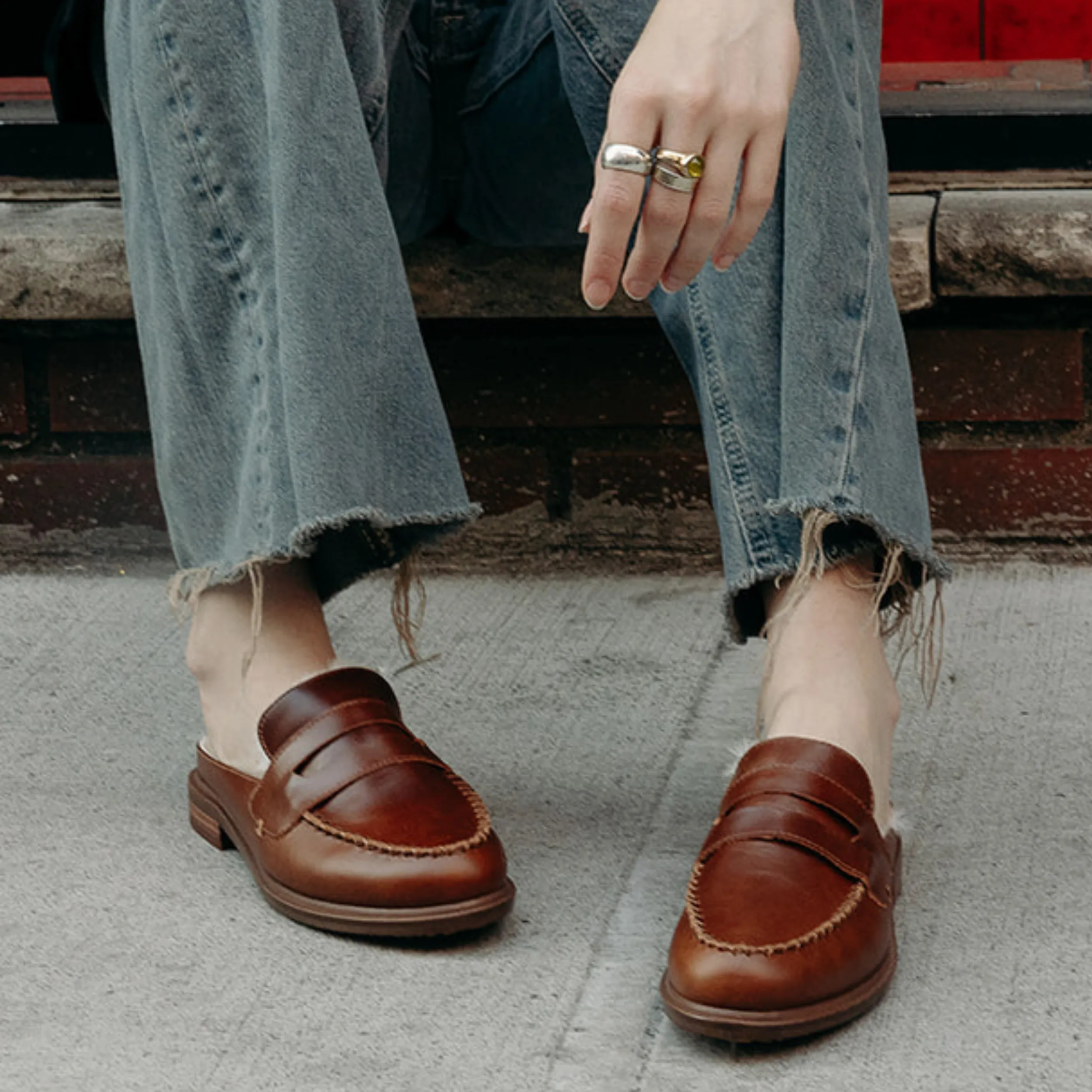 Lock Cognac Faux Fur Loafer Mules