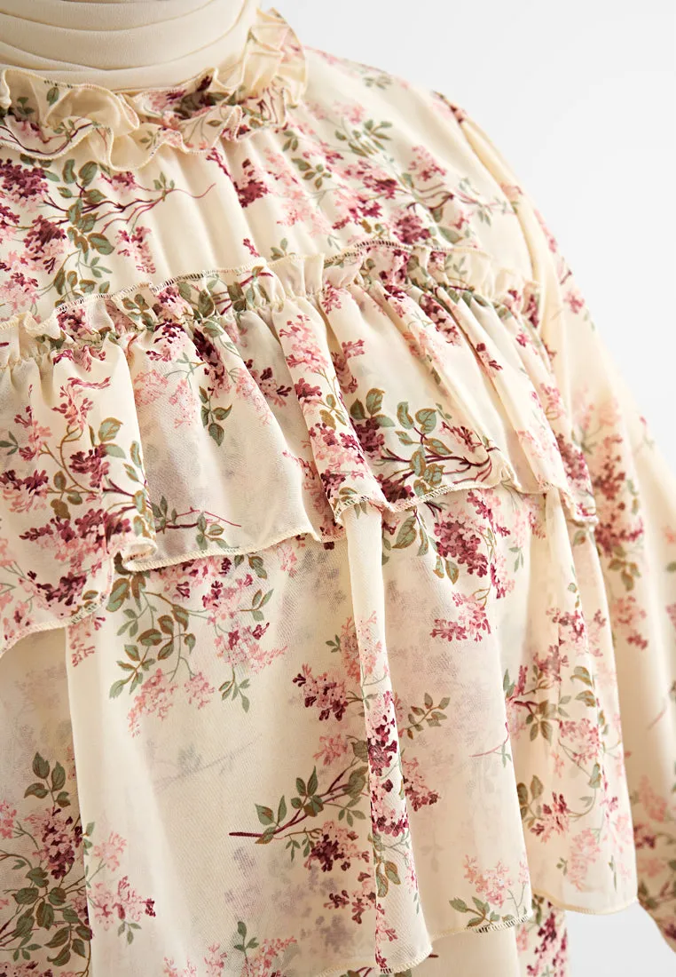 Lolita Floral Layered Chiffon Ruffle Top