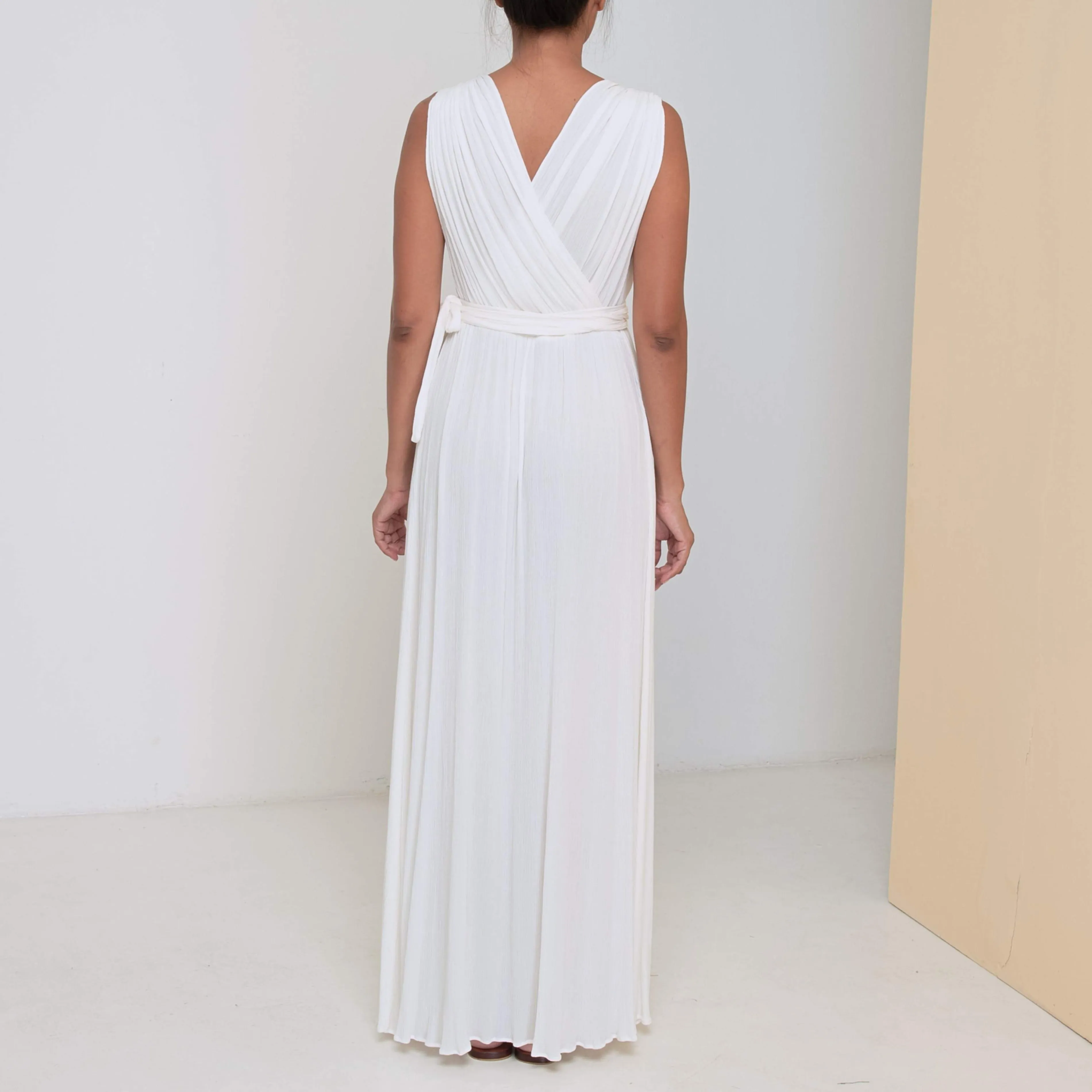 LONG CRISS CROSS DRESS - Crinkled Rayon | Off White