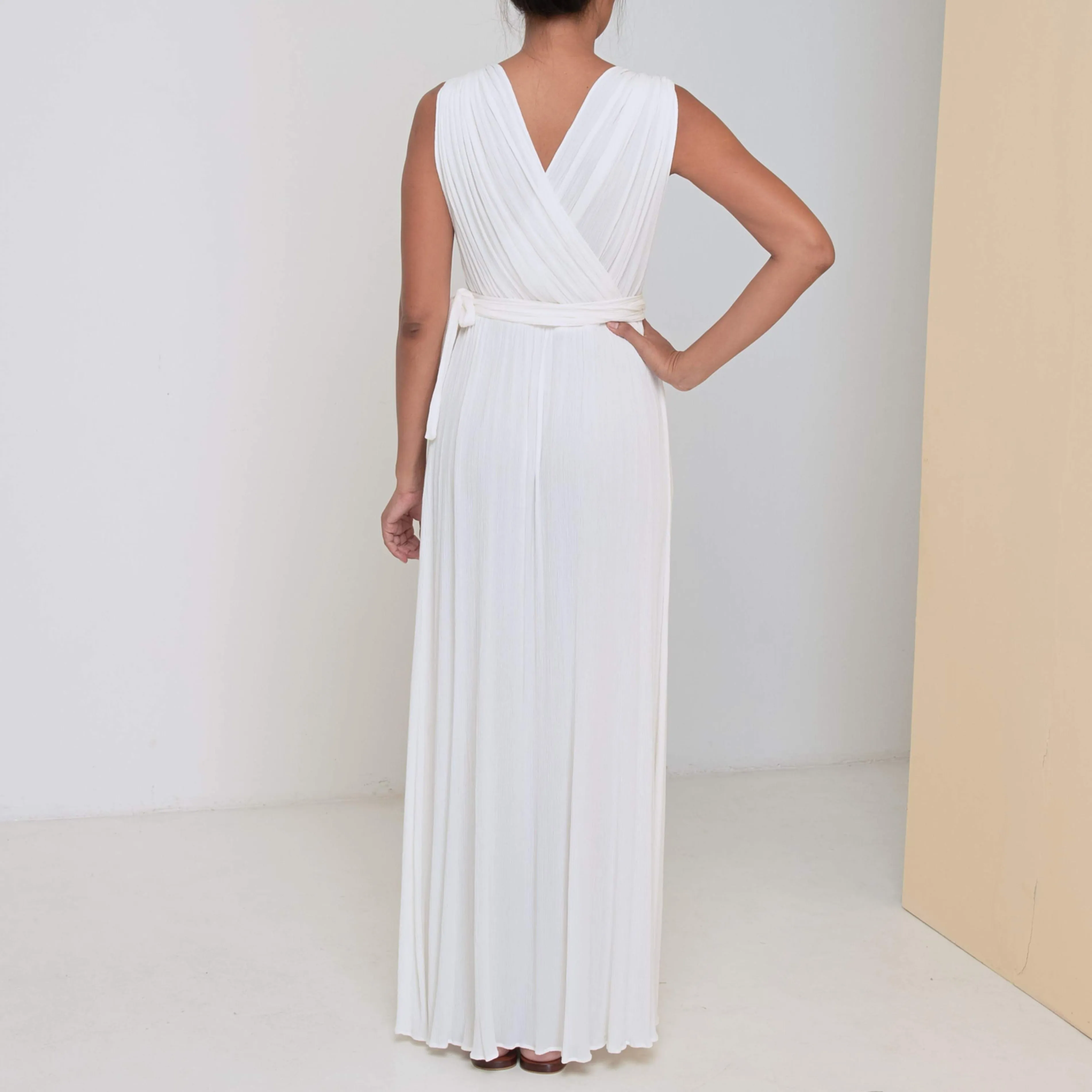 LONG CRISS CROSS DRESS - Crinkled Rayon | Off White