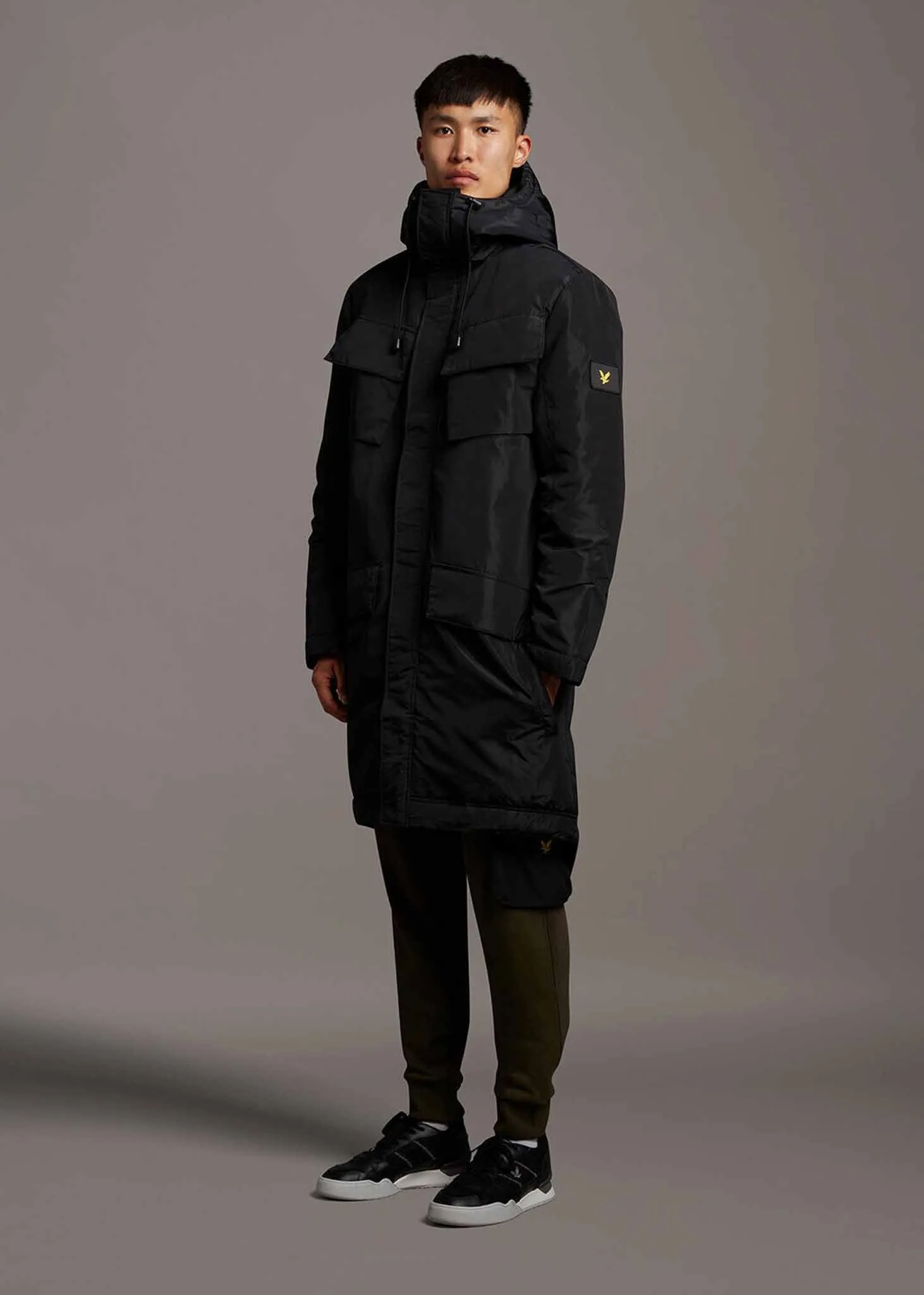 Longline dual pocket parka - jet black