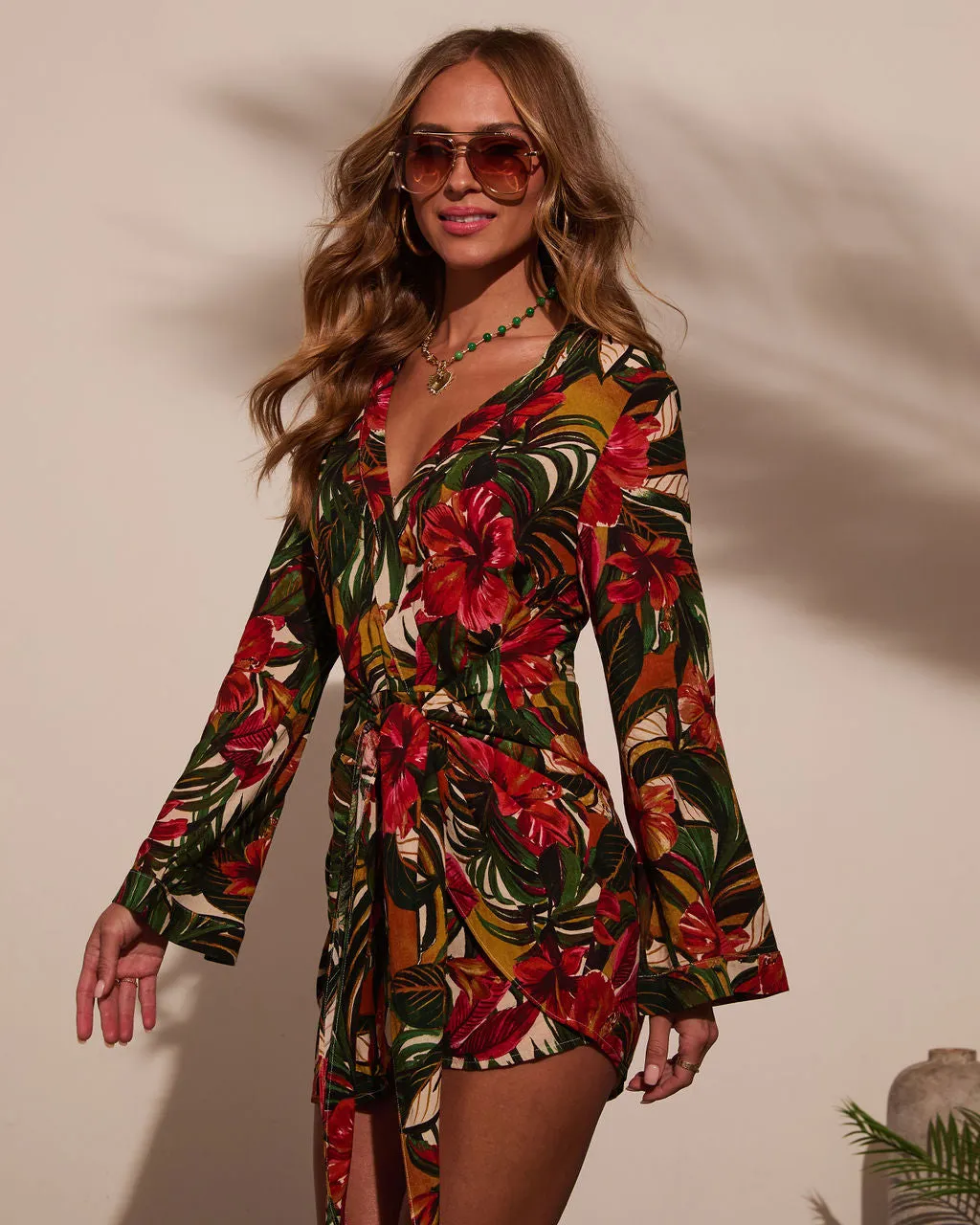 Lost In The Tropics Wrap Mini Dress