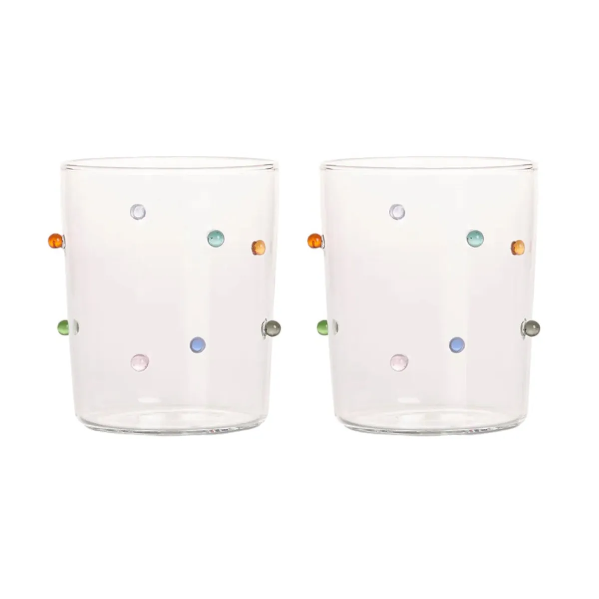 Maison Balzac Pomponette Gobelets Clear & Multi 450ml (Set of 2)