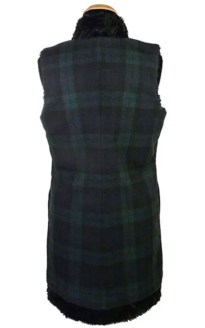 Mandarin Vest, Reversible less pockets - Wool Plaid with Assorted Faux Fur (One Small each left!)