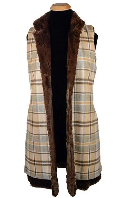 Mandarin Vest, Reversible less pockets - Wool Plaid with Assorted Faux Fur (One Small each left!)