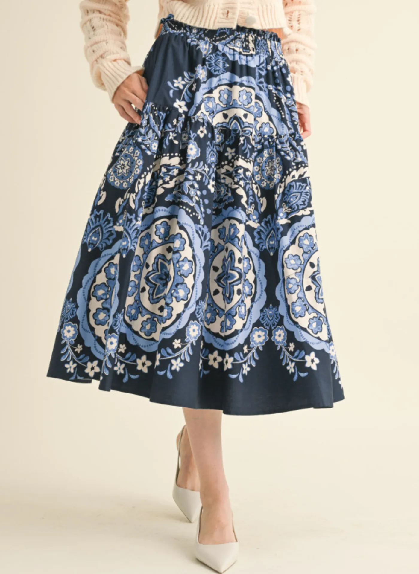 Medallion Print Midi Skirt