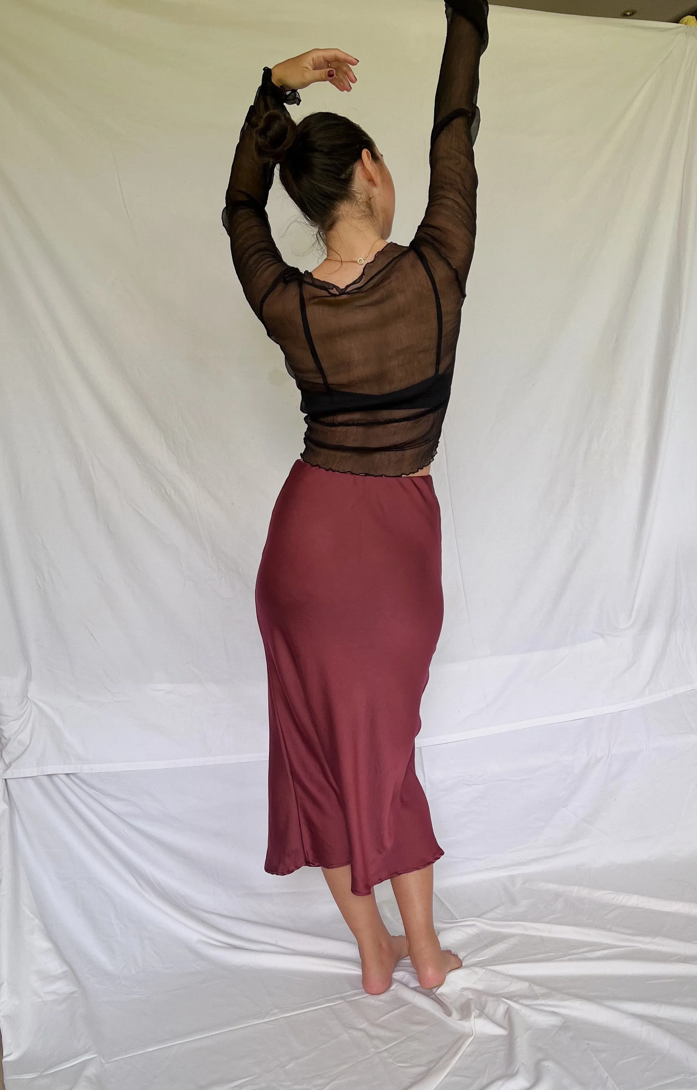 Meeko - Burgundy Maxi Silk Skirt