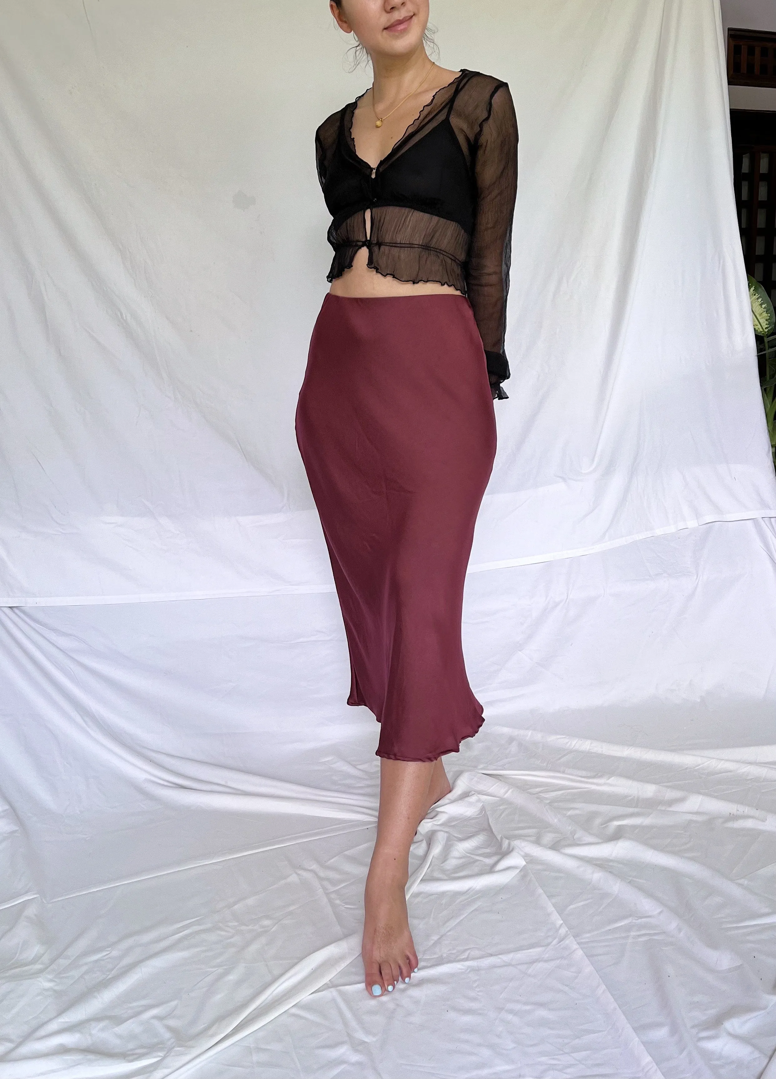 Meeko - Burgundy Maxi Silk Skirt