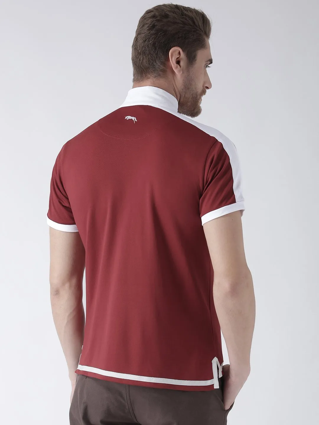 Men Red Solid Polo Collar T-Shirt