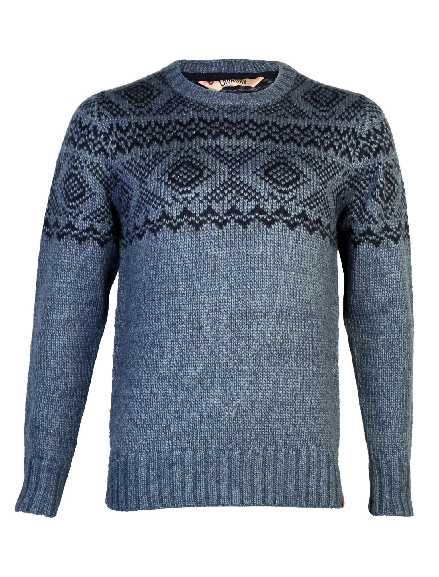 Men's Asher Jacquard Nordic Fairisle Wool Blend Jumper in Denim / Ecru Twist - Tokyo Laundry