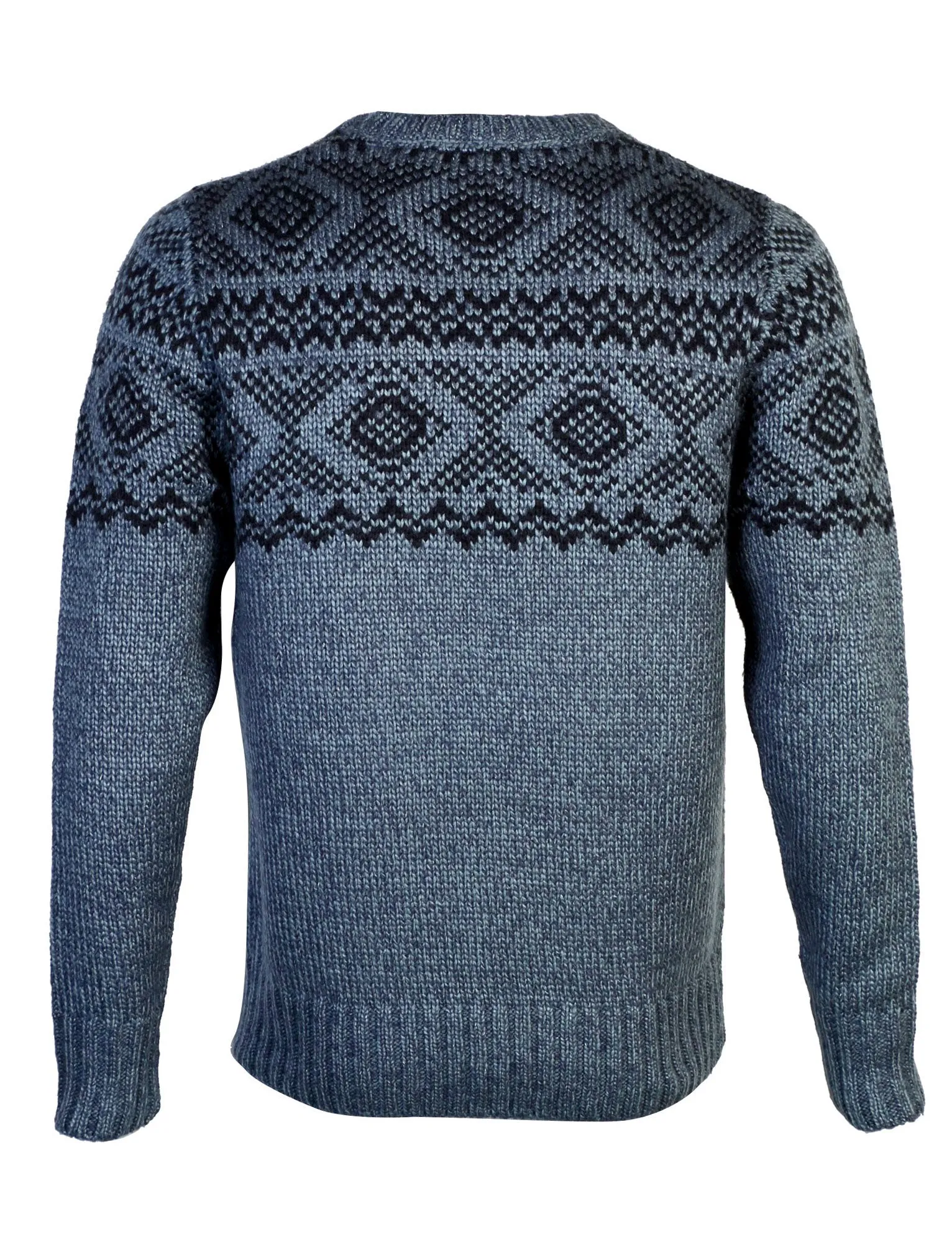 Men's Asher Jacquard Nordic Fairisle Wool Blend Jumper in Denim / Ecru Twist - Tokyo Laundry