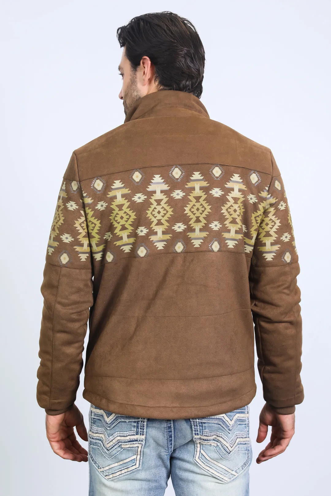 Men's Ethnic Aztec Quilted Fur Lined Brown Jacket