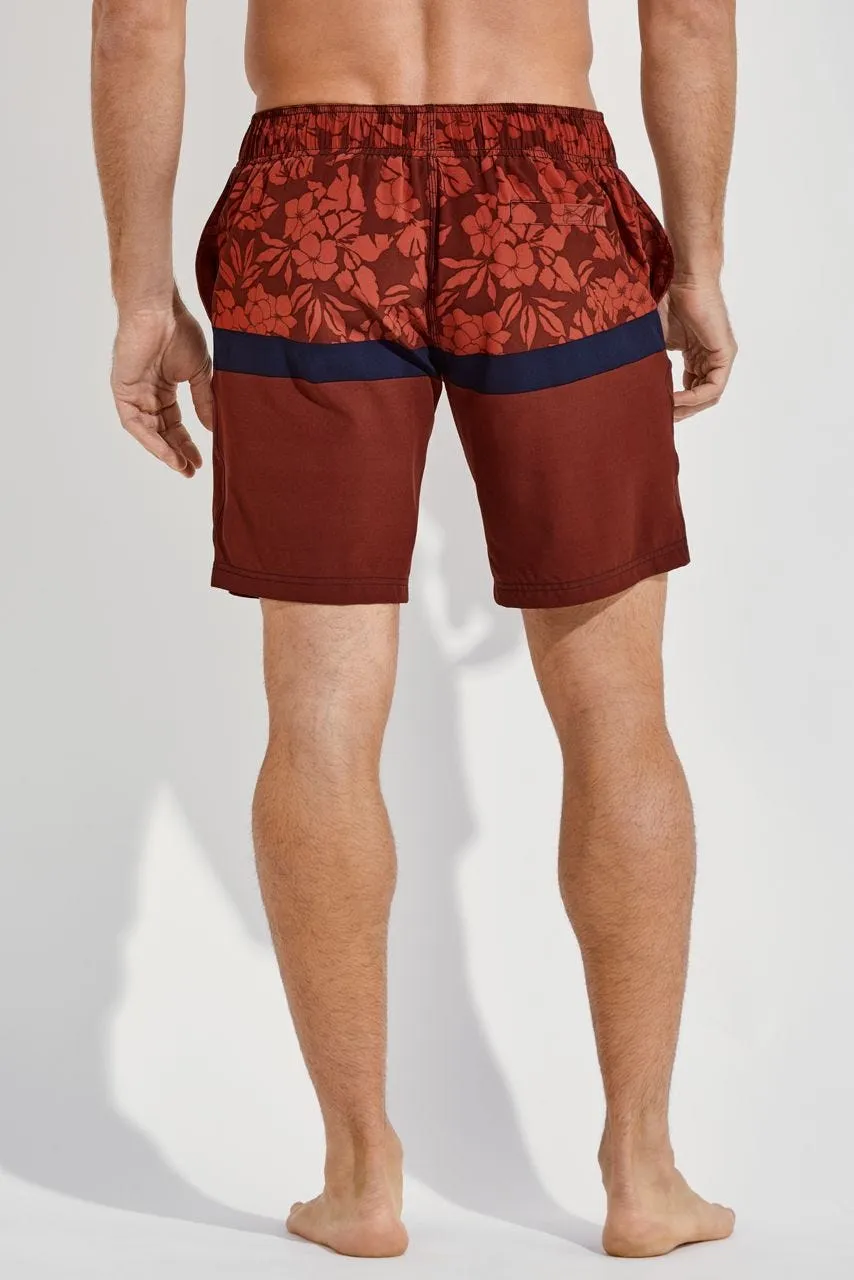 Men's Island Swim Trunks  |  Terracotta Vintage Tropical Stripe