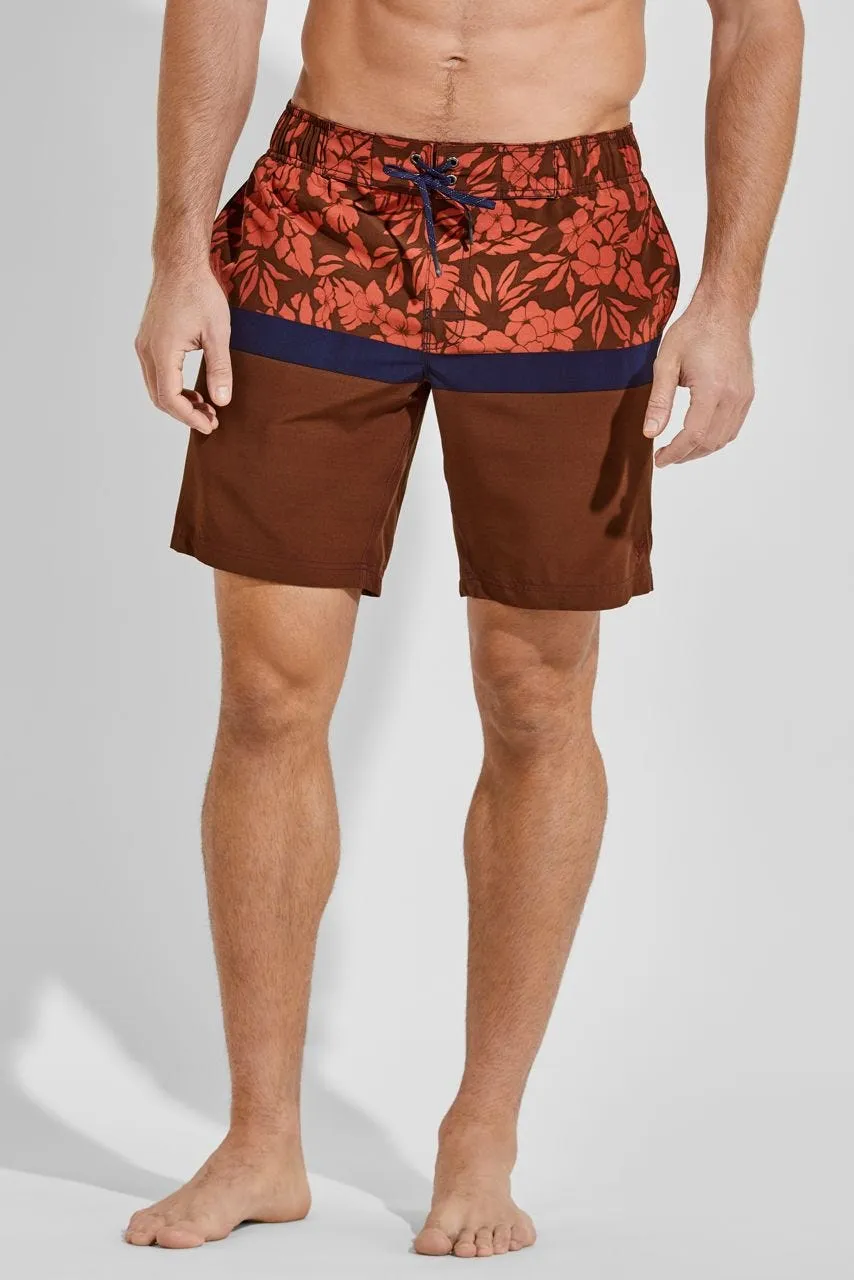 Men's Island Swim Trunks  |  Terracotta Vintage Tropical Stripe