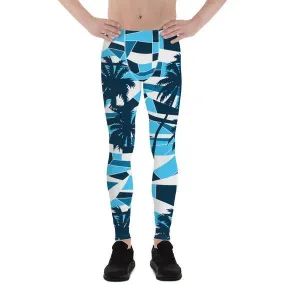 Mens Leggings - Blue Surf Tropical Palm Trees