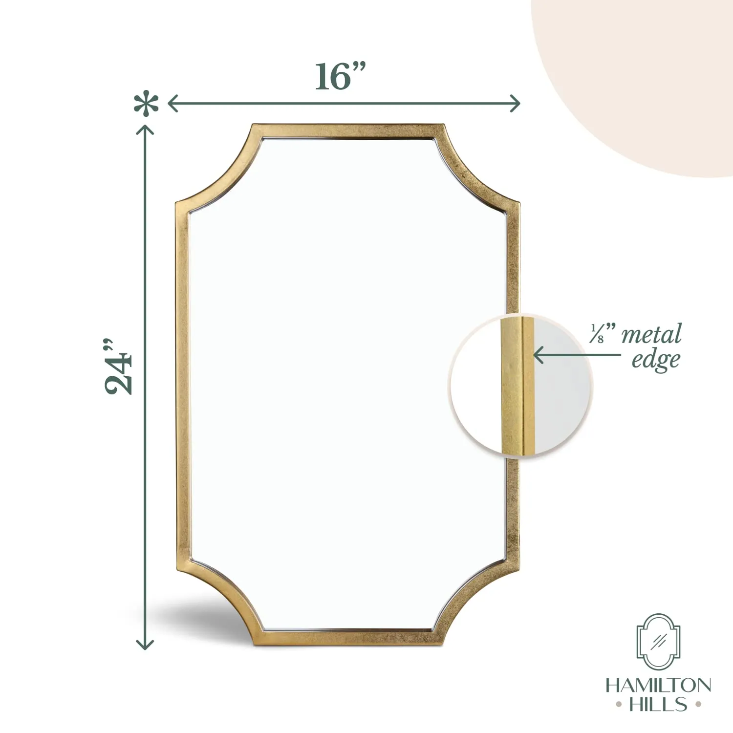 Metal Framed 16x24 Inch Gold Scalloped Mirror  Small Rectangle Decorative