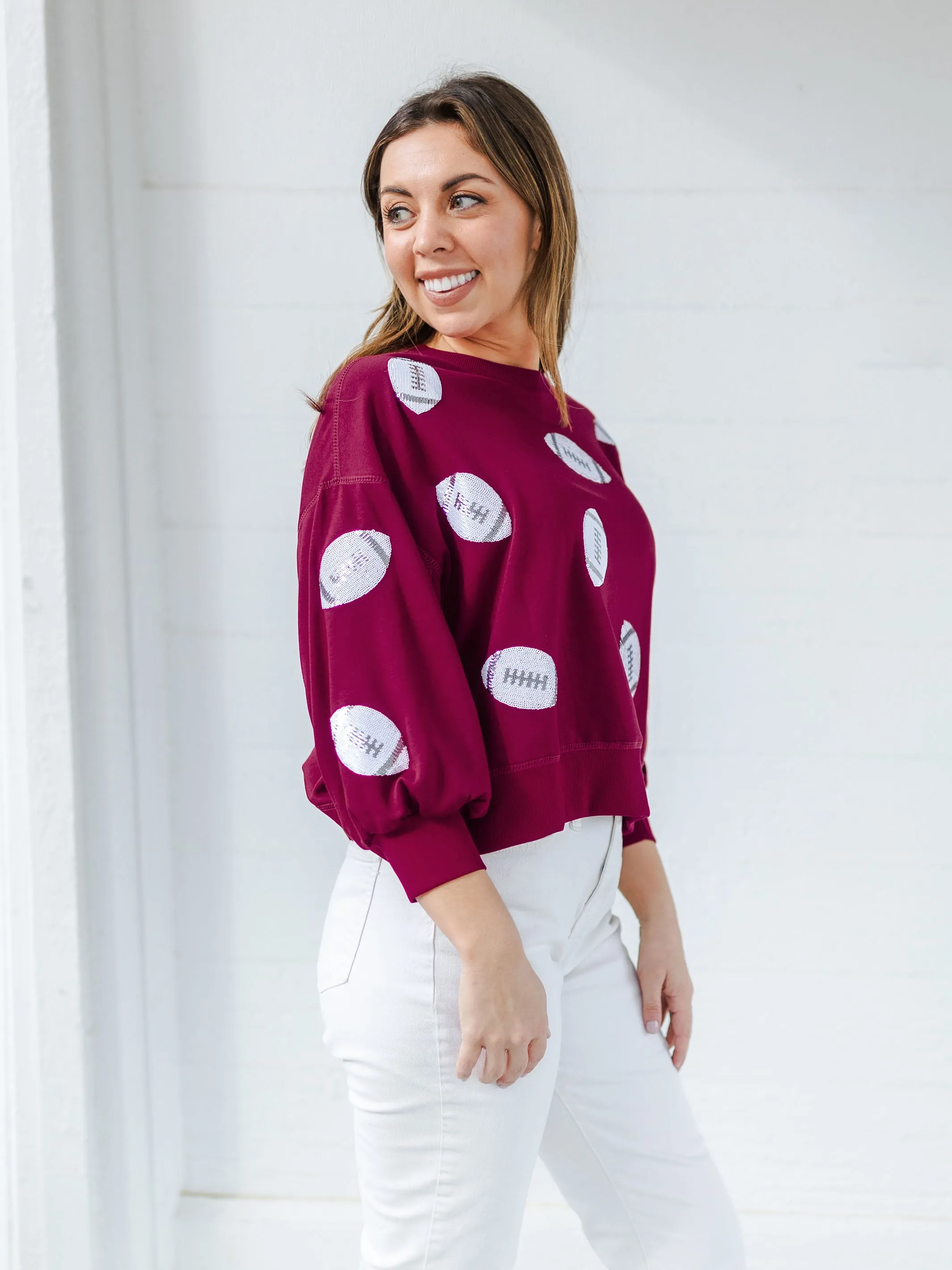 Millie Sweatshirt | Footballs Maroon   White