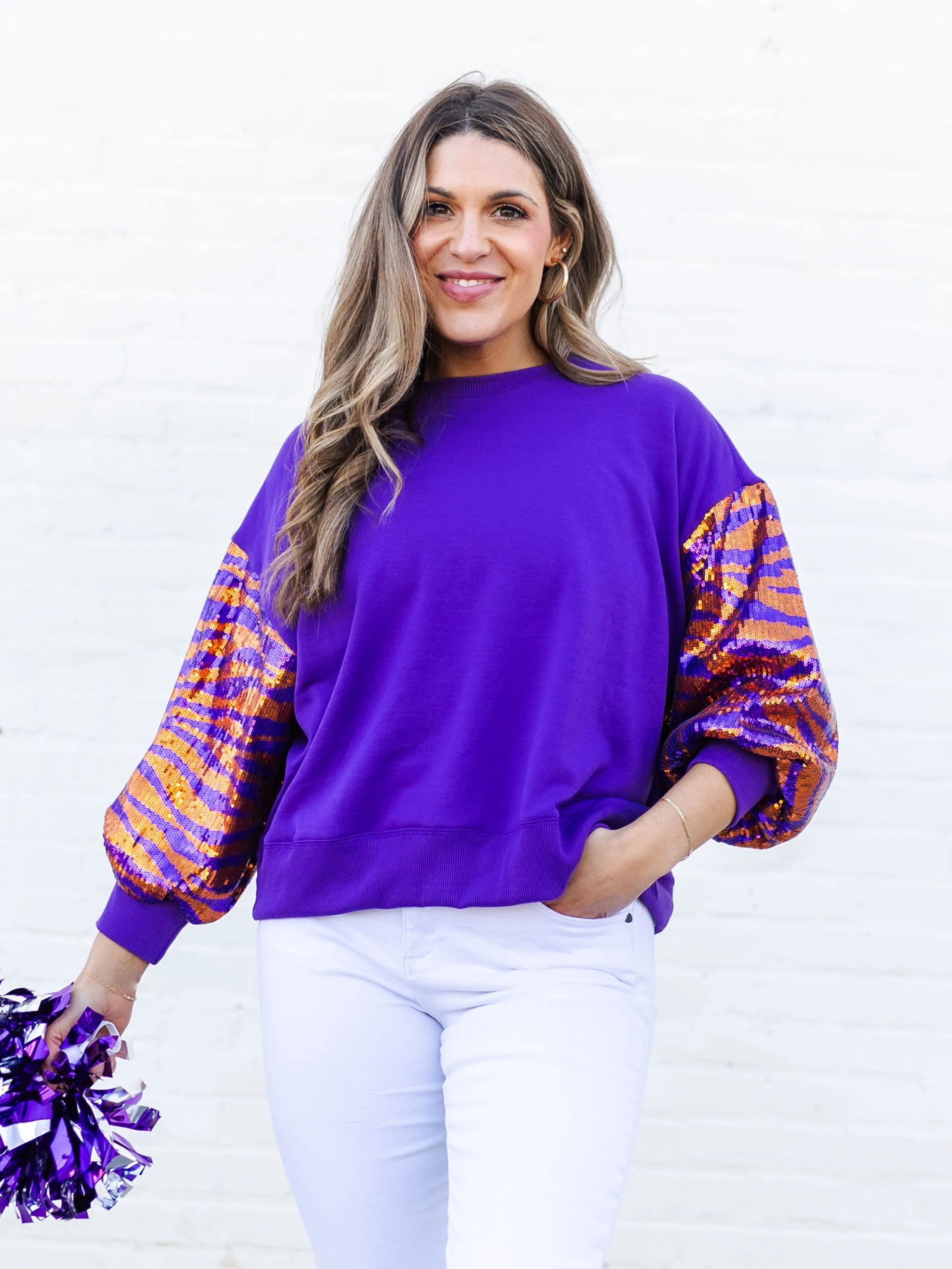 Millie Sweatshirt | Tiger Stripe Orange   Purple