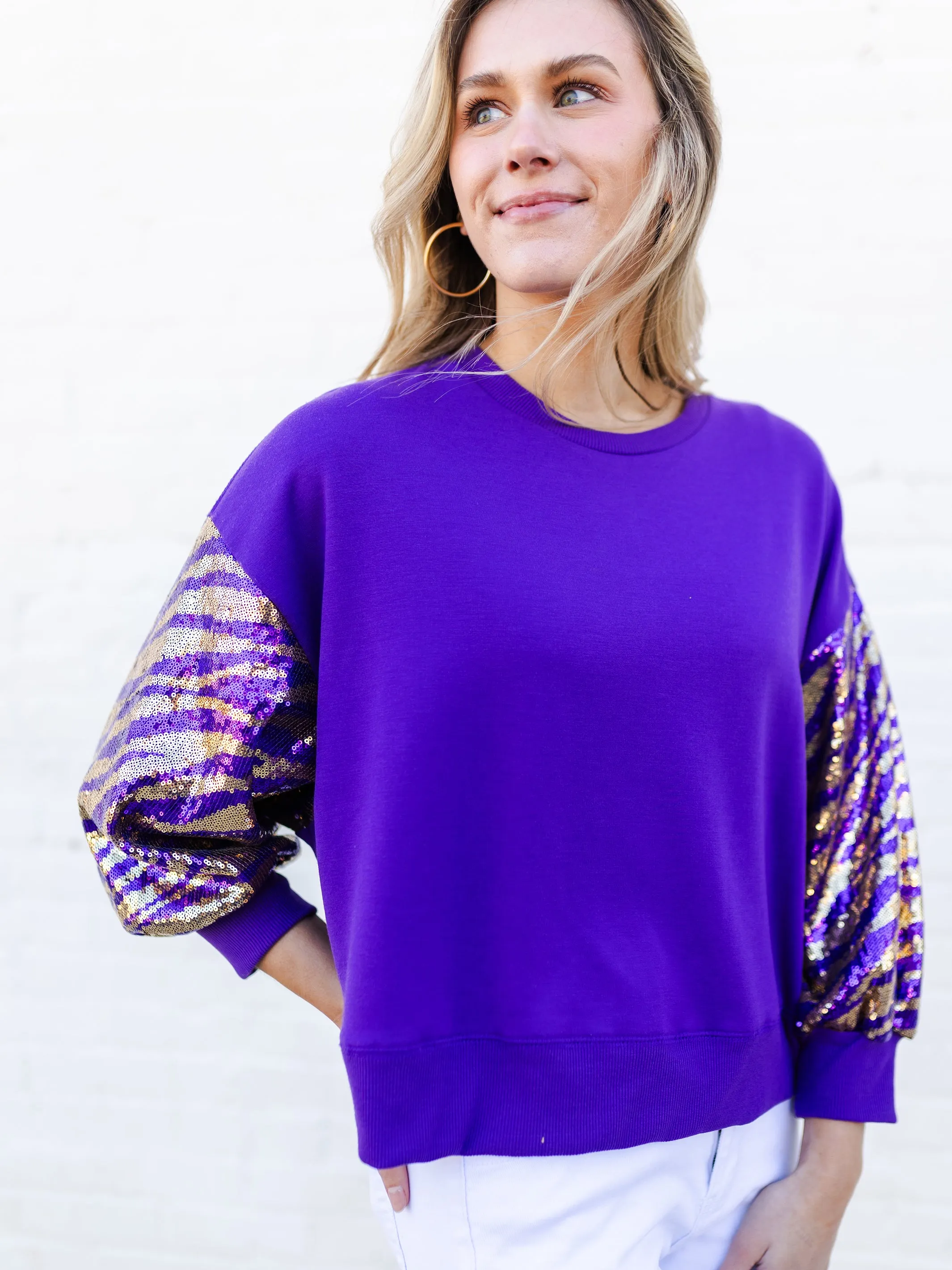 Millie Sweatshirt | Tiger Stripe Purple   Gold