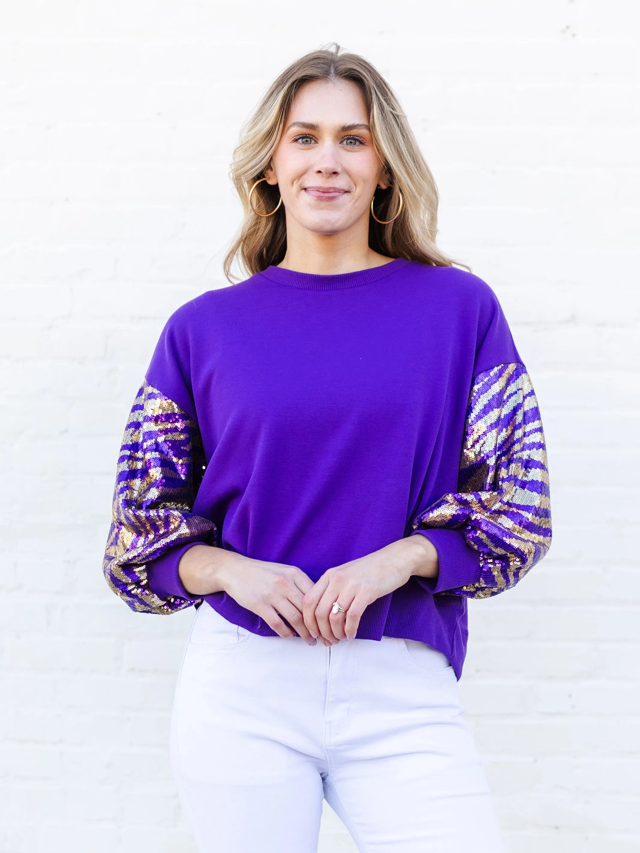 Millie Sweatshirt | Tiger Stripe Purple   Gold