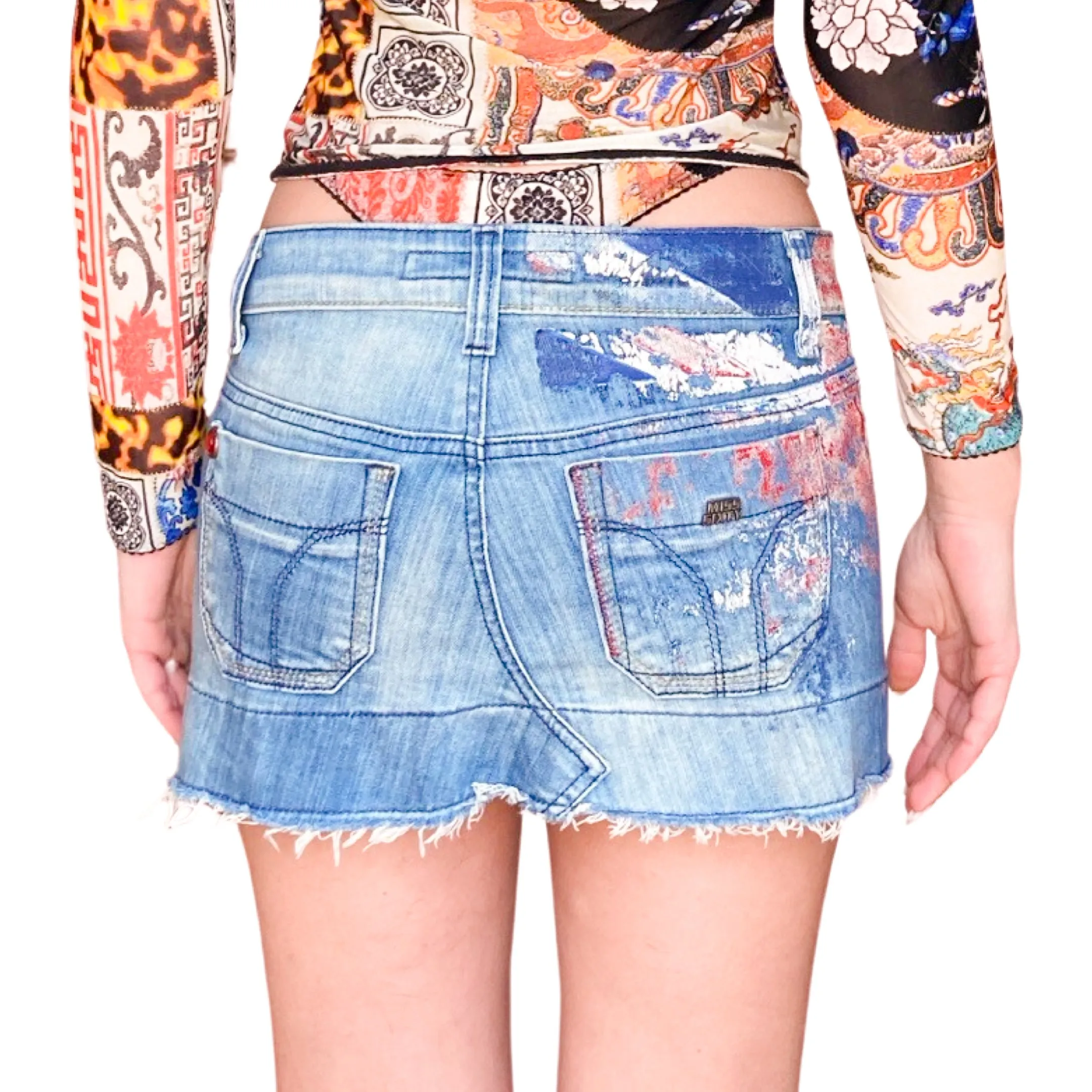 Miss Sixty 2004 painted denim mini skirt