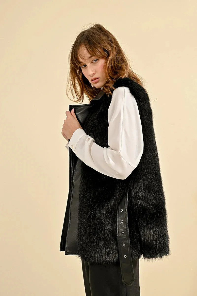 Molly Bracken Black Faux Fur Sleeveless Jacket