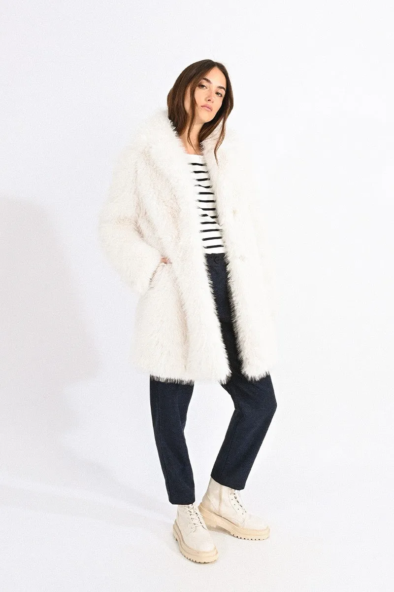 Molly Bracken Off White Faux Fur Coat