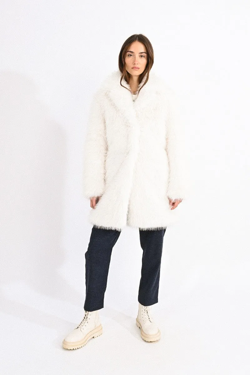 Molly Bracken Off White Faux Fur Coat