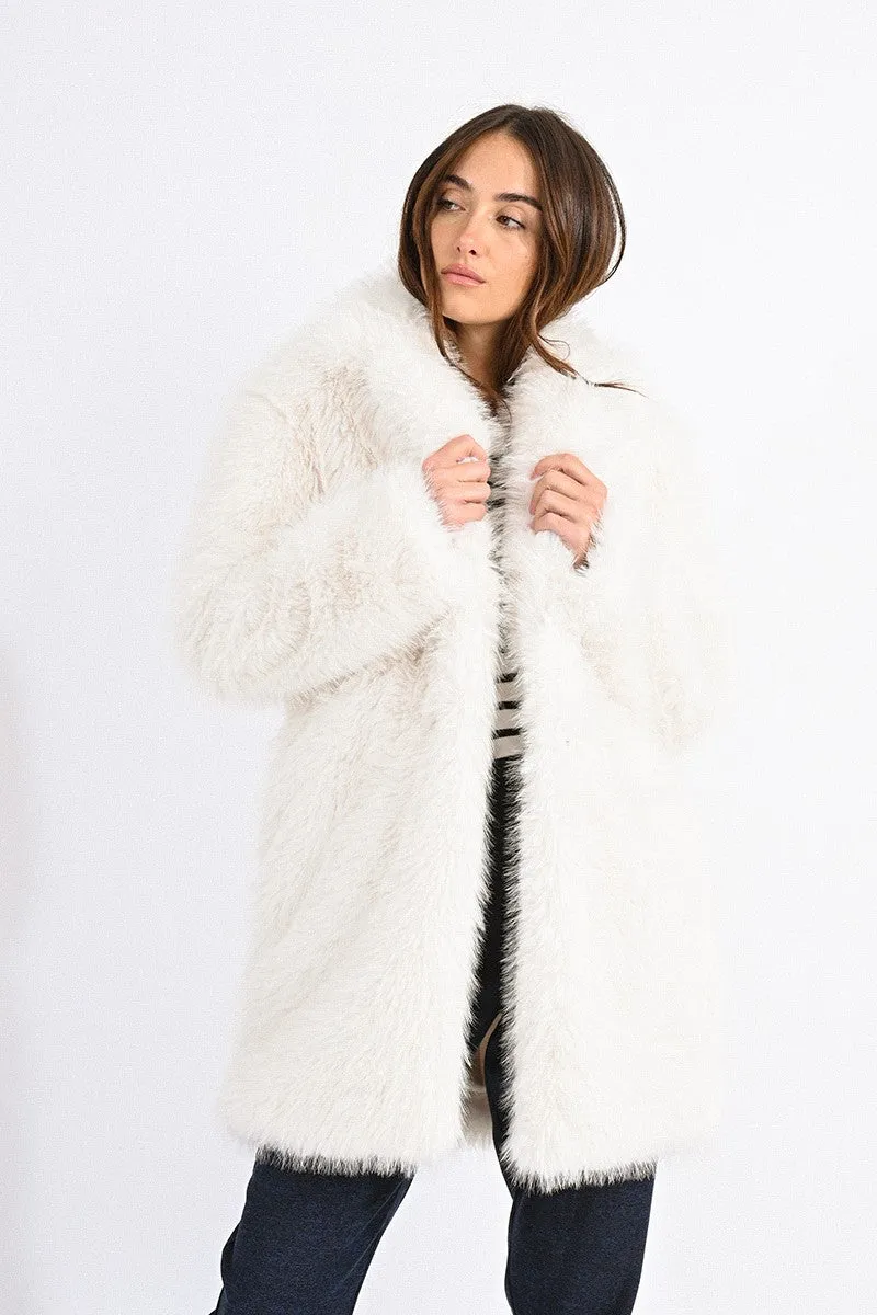 Molly Bracken Off White Faux Fur Coat