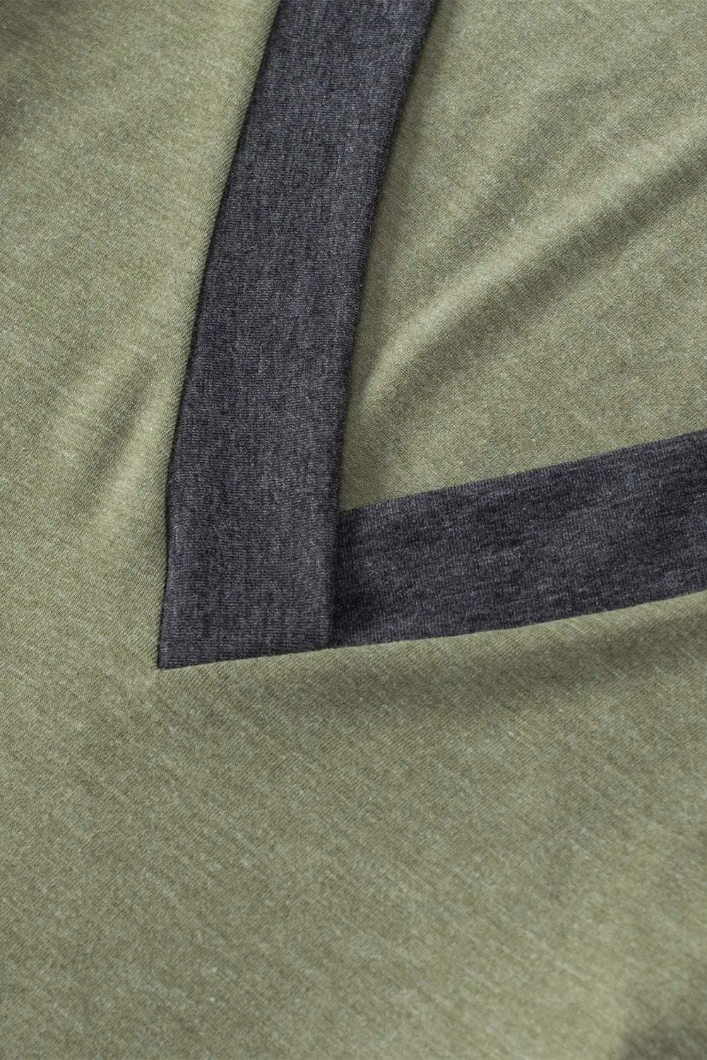 Moss Green Contrast V Neck Button Decor Long Sleeve Top