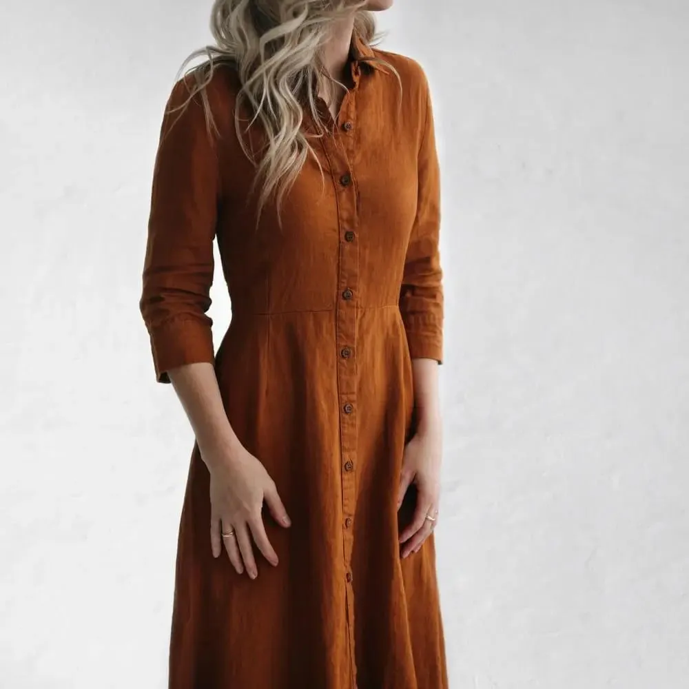 Mustard linen tailored dress by Seaside Tones