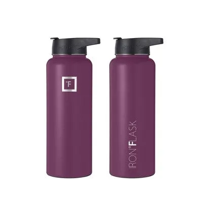 New - IRON FLASK 40oz Stainless Steel Wide Mouth Hydration Bottle with Flex Straw Lid Burgundy