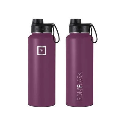 New - IRON FLASK 40oz Stainless Steel Wide Mouth Hydration Bottle with Flex Straw Lid Burgundy