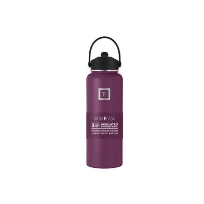 New - IRON FLASK 40oz Stainless Steel Wide Mouth Hydration Bottle with Flex Straw Lid Burgundy