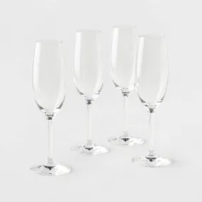 New - Threshold Signature 4PK Crystal Champagne Flutes Stemmed Sparkling Wine Glasses