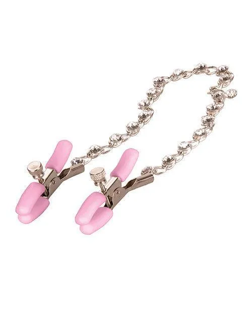 Nipple Play Crystal Chain Nipple Clamps - Pink