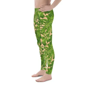 Nude Green Tropical Men's Leggings, Palm Hawaiian Leaf Print Meggings-Made in USA/EU