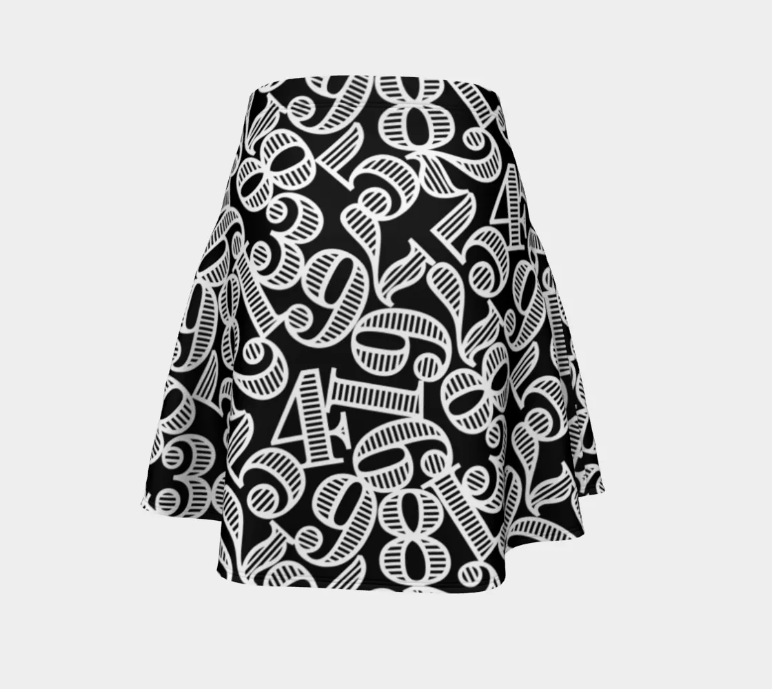 Numbers Print Flare Skirt